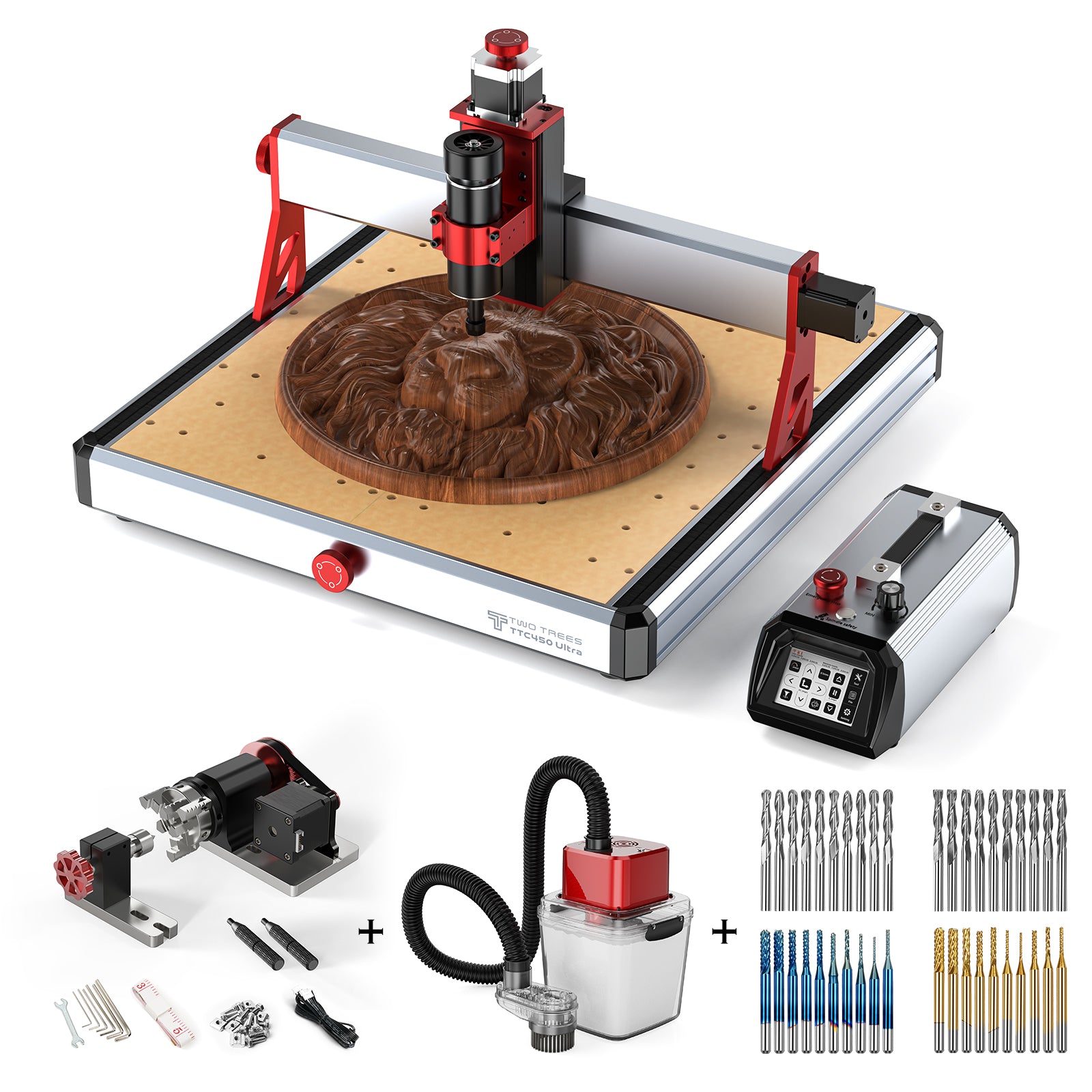 Twotrees TTC450 Ultra CNC Router Machine + 4th Axis + Vacuum Cleaner M