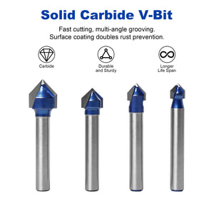 Twotrees Solid Carbide 90° V-Bit Set 4PCS